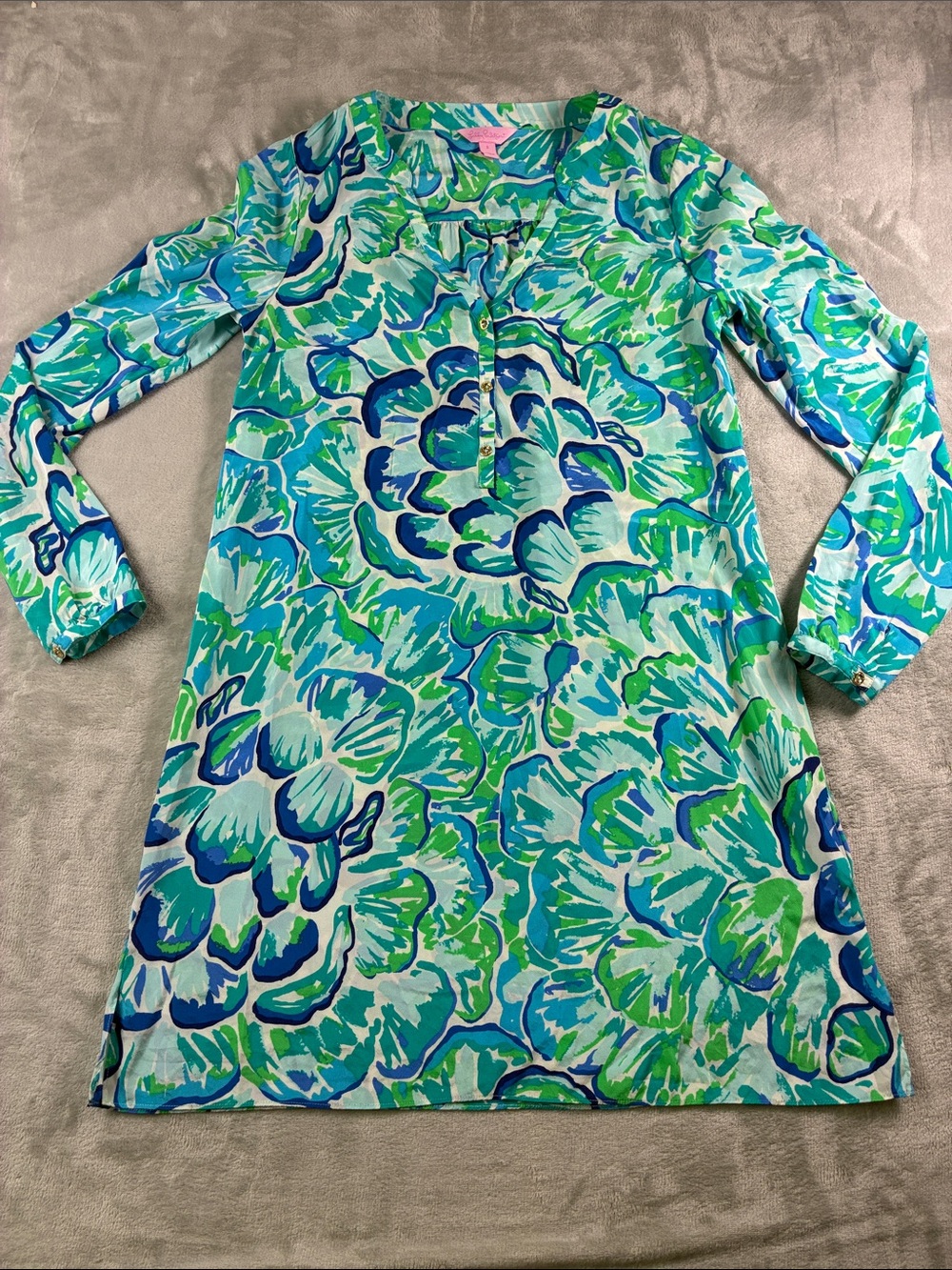 Vibrant Blue & Green Floral Tunic Dress